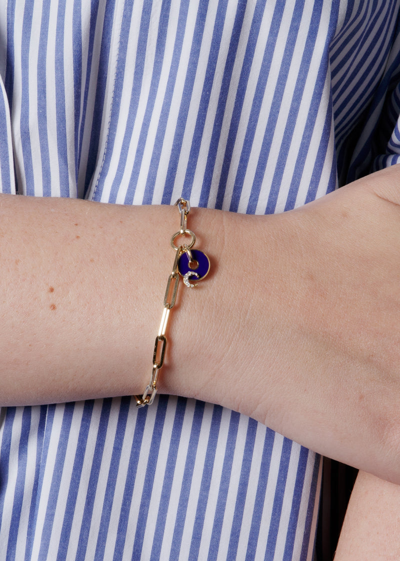 Blue Crescent Disk On Clip Chain Bracelet