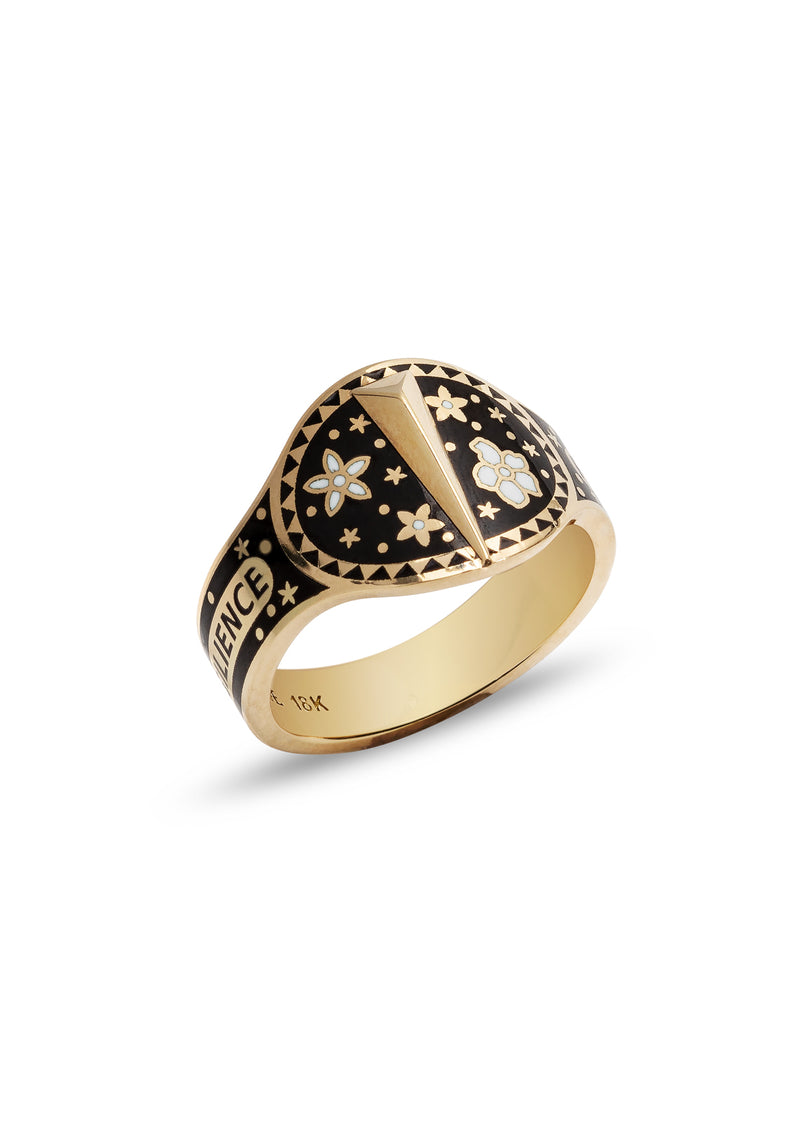 Resilience Champlevé Enamel Yellow Gold Cigar Band Ring