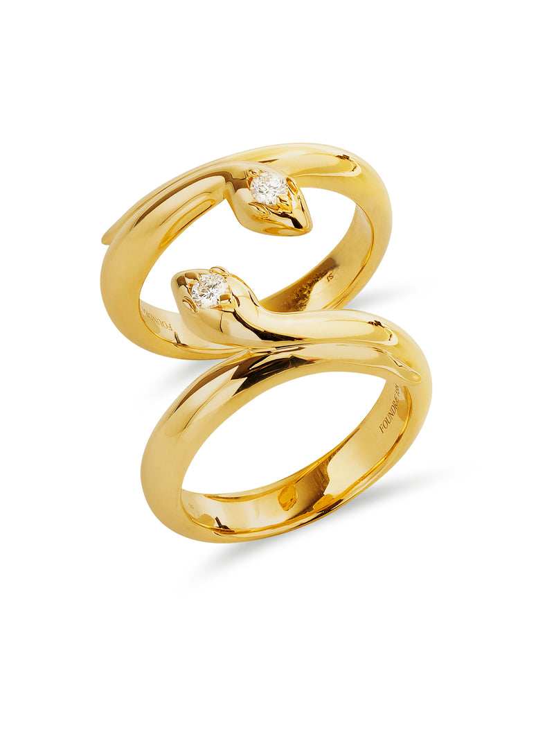 Bold Polished Snake Bookend Yellow Gold Bands