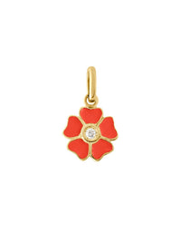 Flower Coral Resin and Diamond Yellow Gold Charm
