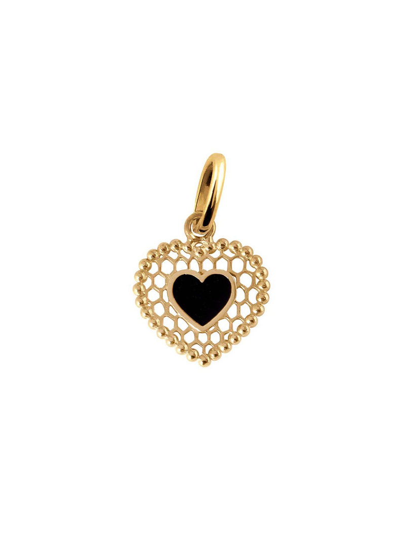 Black Lace Heart Yellow Gold Charm