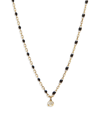 Mini Gigi One Diamond Black Resin Yellow Gold Necklace