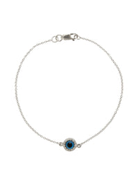 Diamond and Glass Double Evil Eye White Gold Bracelet