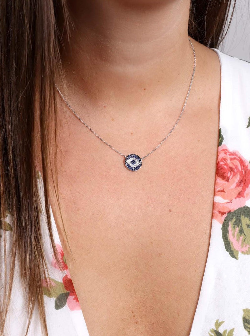 Mini Dawn Evil Eye White Gold Pendant Necklace