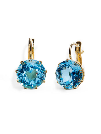 Small Blue Topaz Crown Yellow Gold Earrings