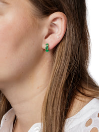 Emerald Huggie Hoop Yellow Gold Earrings