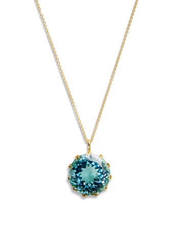 Medium Blue Topaz Crown Yellow Gold Pendant Necklace