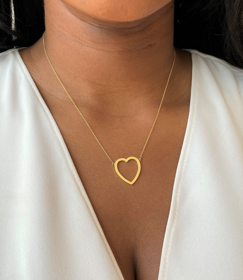 Large Open Heart Yellow Gold Necklace