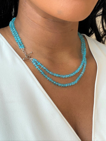 Apatite Beaded Double Strand Platinum Necklace