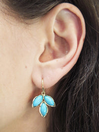 Turquoise Leaf Earrings - Yellow Gold