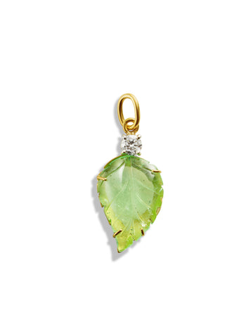 One-Of-A-Kind Cuperian Tourmaline Carved Leaf Yellow Gold Charm
