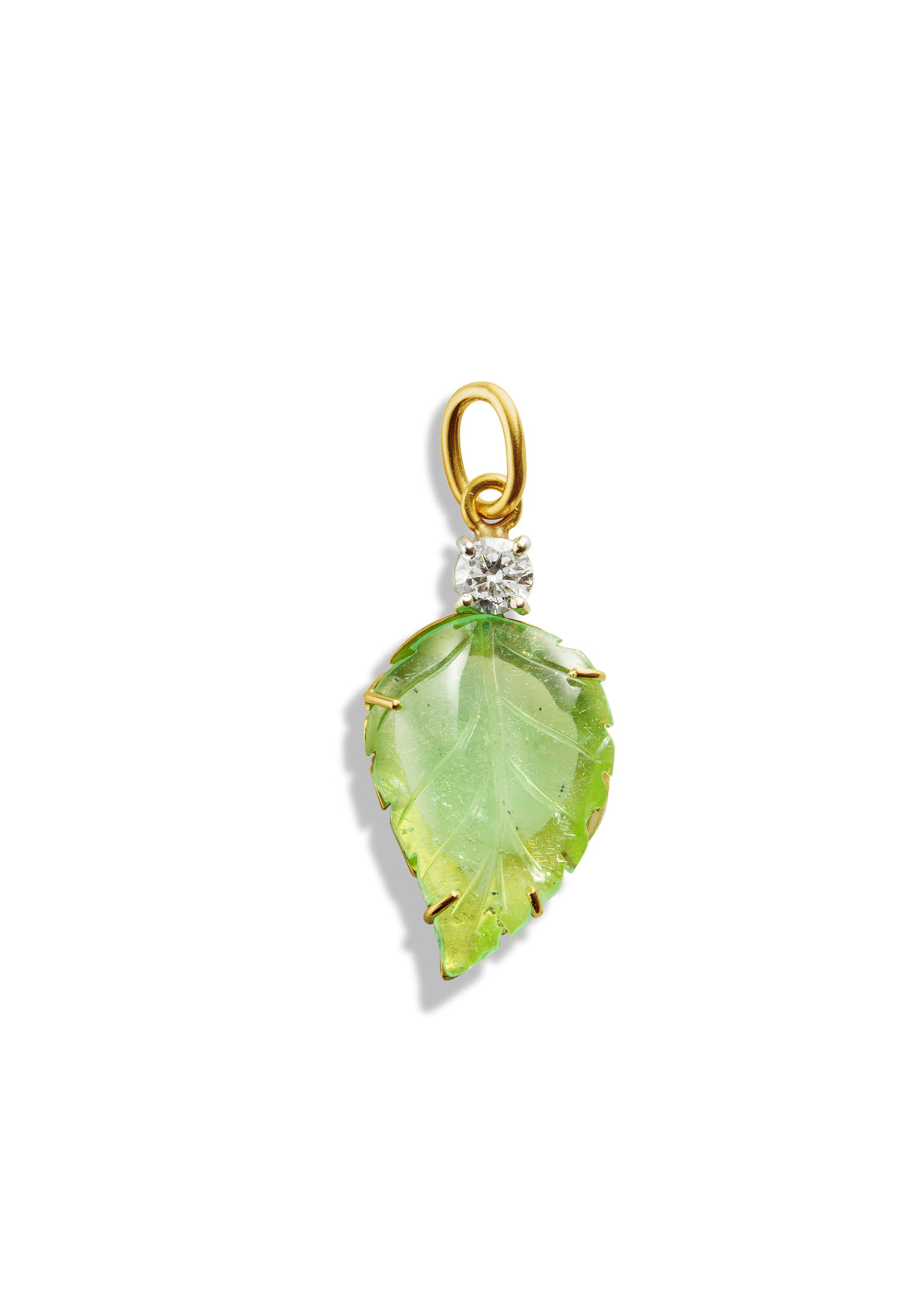 One-Of-A-Kind Cuperian Tourmaline Carved Leaf Yellow Gold Charm