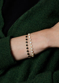 Rose Cut Black Onyx Petite Classic Link Yellow Gold Bracelet