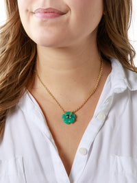 Amazonite and Green Tourmaline Tropical Flower Yellow Gold Necklace