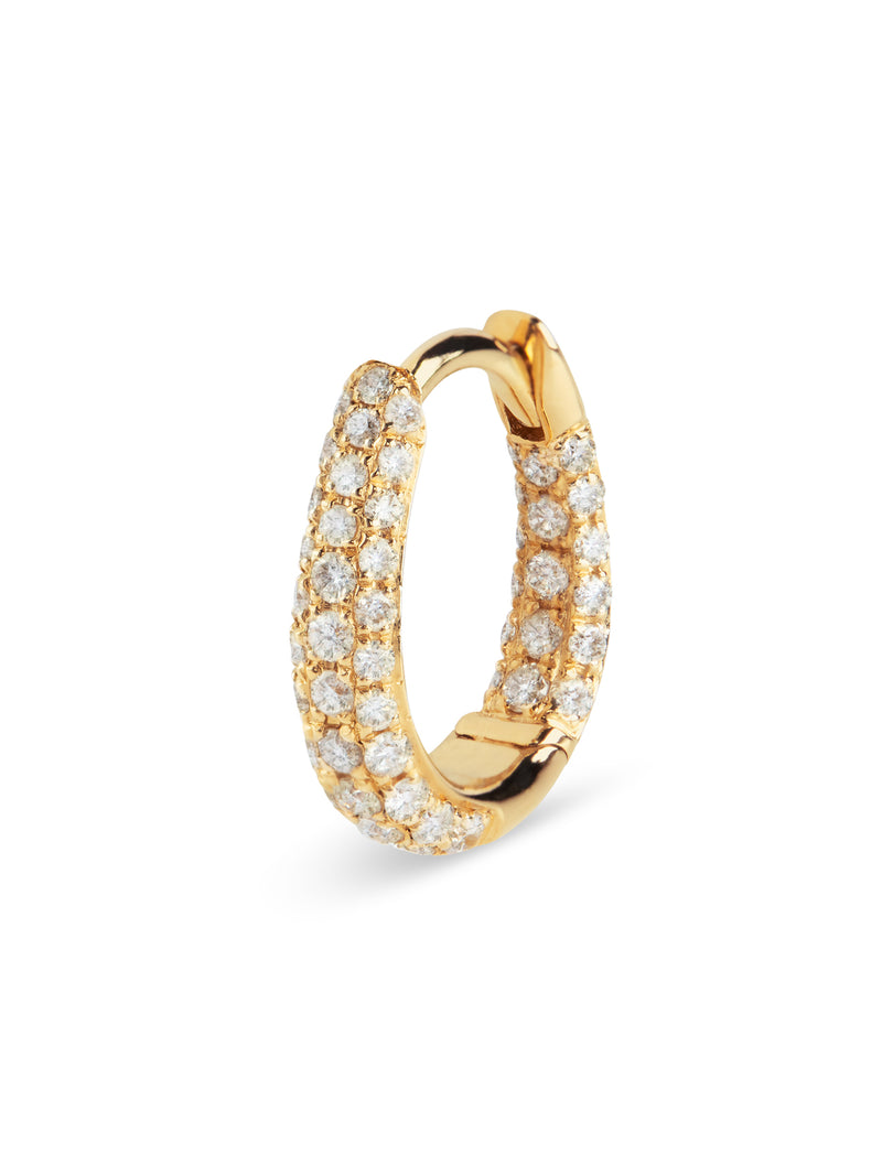 Three Row Pavé Inside Out Mini Yellow Gold Hoop Earring