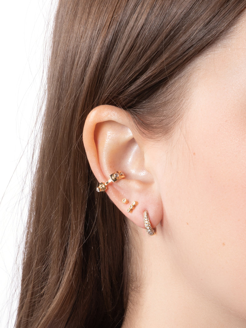 Three Row Pavé Inside Out Mini Yellow Gold Hoop Earring