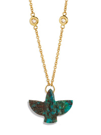 Baby Chrysocolla Thunderbird Yellow Gold Necklace