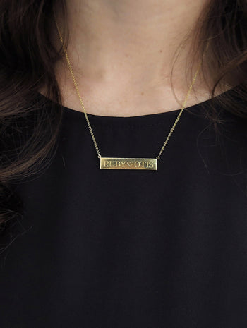 Personalized Nameplate Necklace - Yellow Gold, 1 Side Engraving, 18-in.