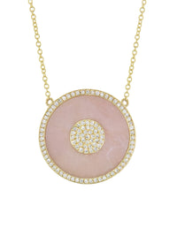 Pink Opal Inlay Diamond Evil Eye Necklace - Yellow Gold