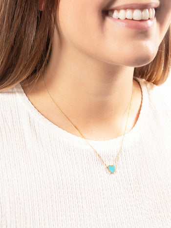 Mini Turquoise Inlay Heart Yellow Gold Necklace