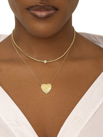Hammered Yellow Gold Heart Necklace