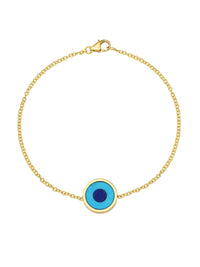Mini Turquoise Lapis Inlay Evil Eye Yellow Gold Bracelet