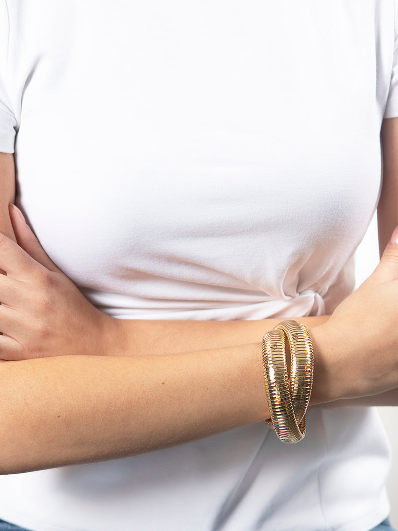 Large Yellow Gold Plated Double Cobra Bracelet