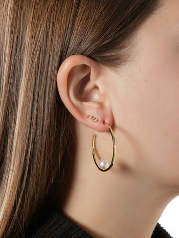 Small Floating White Pearl Yellow Gold Plated Hoop Earrings