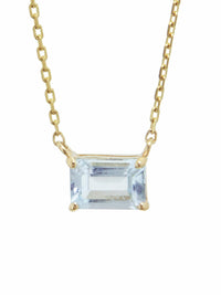Horizontal Emerald Cut Blue Topaz Necklace - Yellow Gold