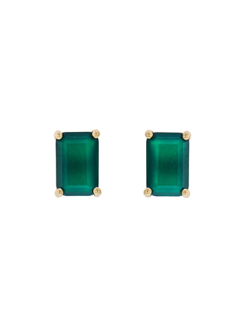 Green Onyx Emerald Cut Yellow Gold Stud Earrings