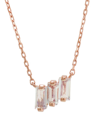 Three Baguette Rainbow Moonstone Rose Gold Necklace
