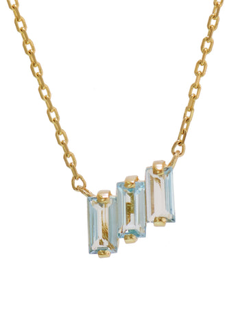 Three Baguette Blue Topaz Yellow Gold Necklace