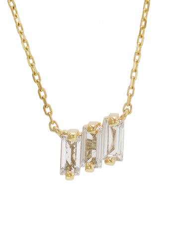 Three Baguette White Topaz Yellow Gold Necklace