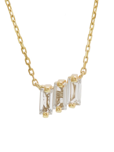 Three Baguette White Topaz Yellow Gold Necklace