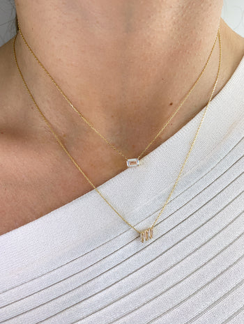 Three Baguette White Topaz Yellow Gold Necklace