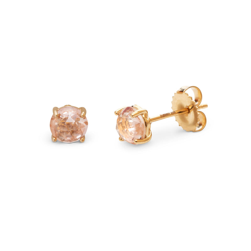 Round Morganite Topaz Yellow Gold Stud Earrings | Ylang 23