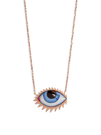 Apollo 13 Grand Bleu Enamel Evil Eye Rose Gold Necklace