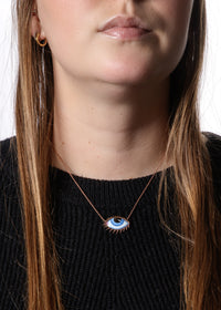 Apollo 13 Grand Bleu Enamel Evil Eye Rose Gold Necklace