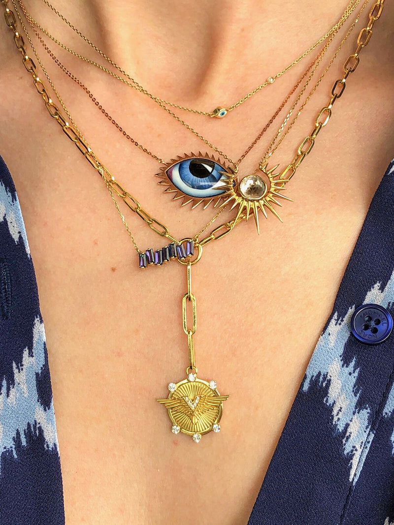 Apollo 13 Grand Bleu Enamel Evil Eye Necklace - Rose Gold