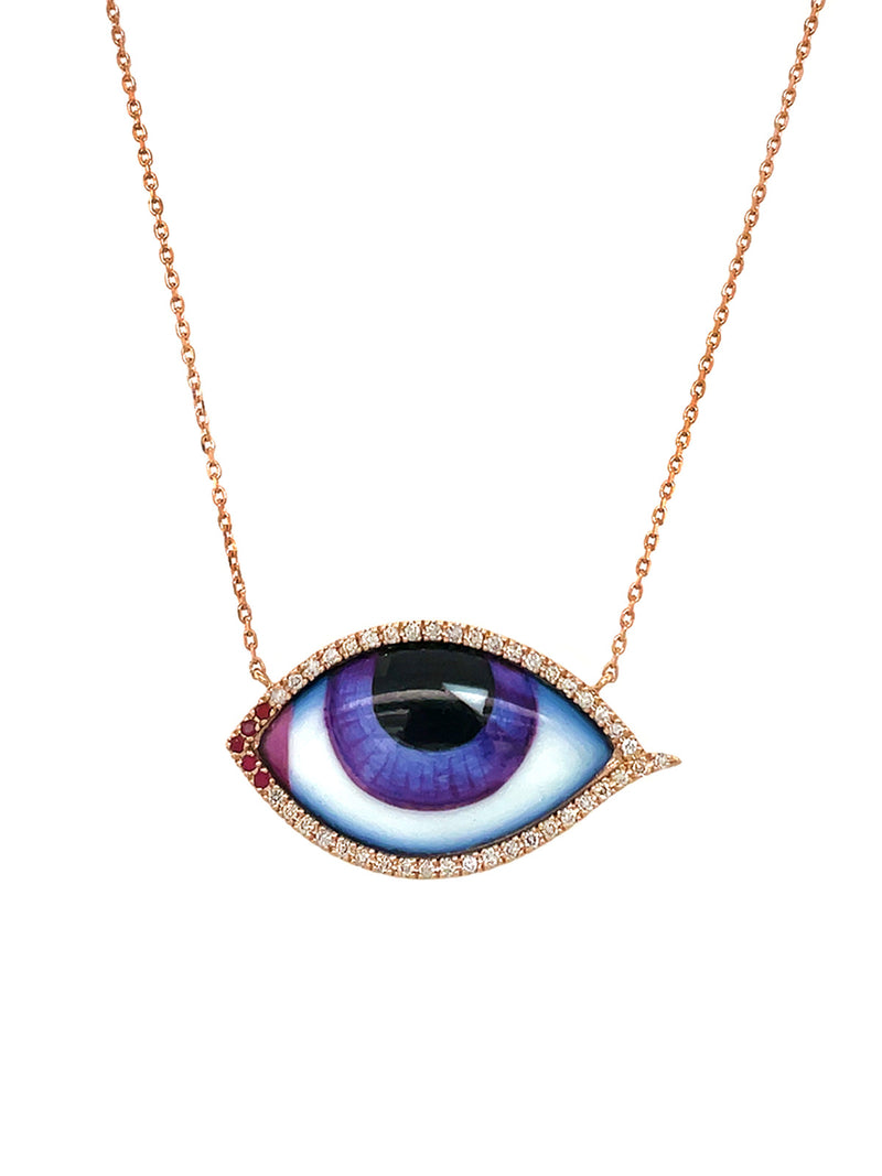 Grande Mauve Purple Enamel Evil Eye Rose Gold Necklace