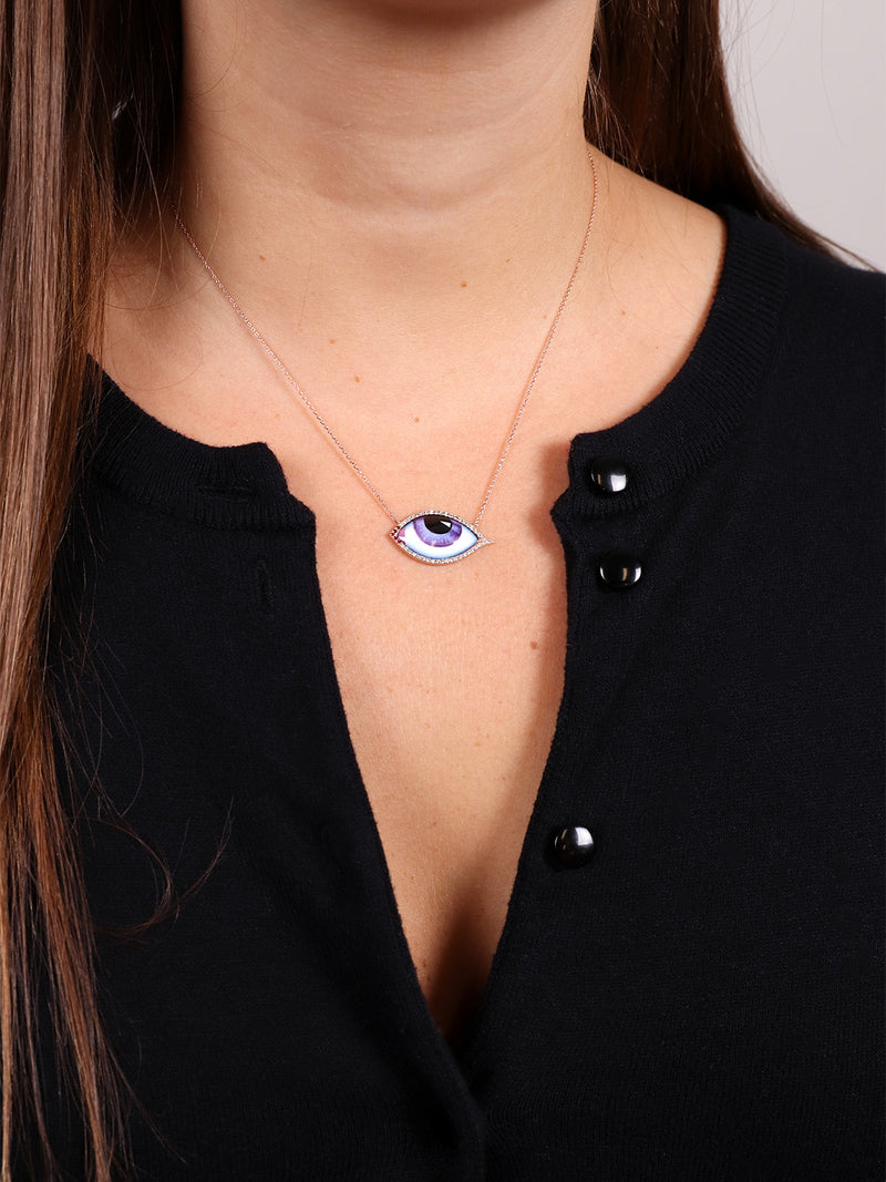 Grande Mauve Purple Enamel Evil Eye Rose Gold Necklace