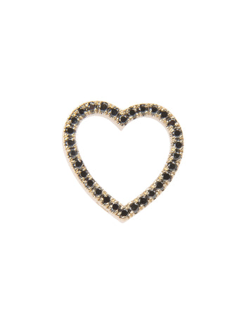 Small Double Sided Black Diamond Floating Heart Yellow Gold Charm