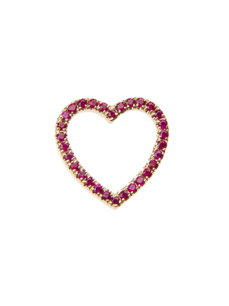 Small Double Sided Ruby Floating Heart Yellow Gold Charm