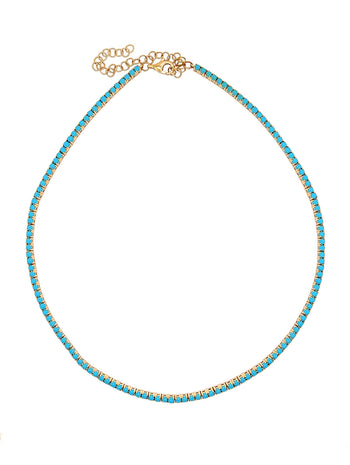 Yellow Gold Turquoise Tennis Necklace
