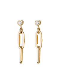 Diamond and Small Paperclip Link Yellow Gold Earrings
