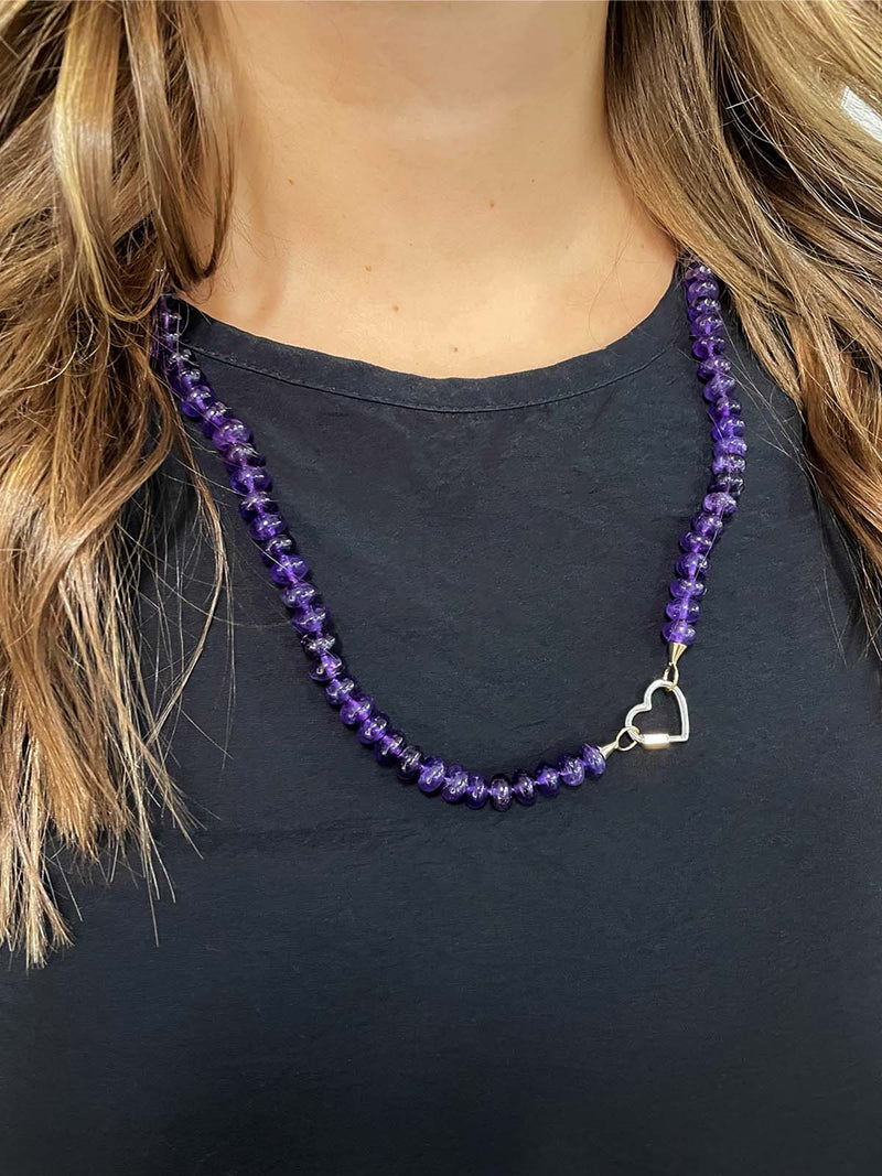 Amethyst Beaded Strand Necklace with Yellow Gold Loops