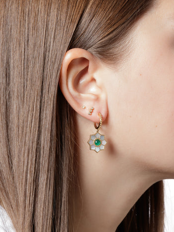 Mother Of Pearl & Emerald Fez Huggie Drop Earrings
