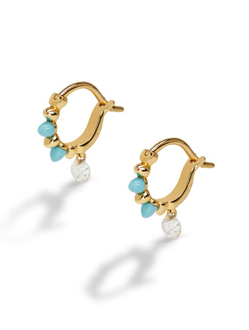 Turquoise Spike and Set Free Diamond Yellow Gold Hoop Earrings