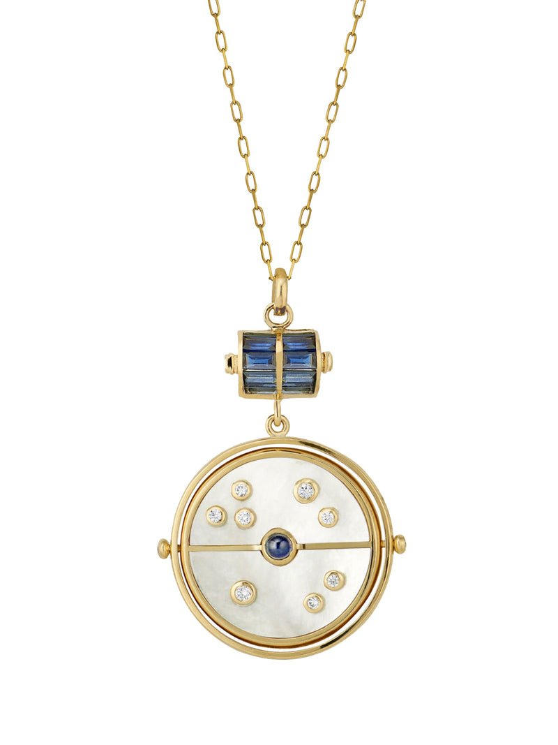 Sapphire Compass Locket Pendant Necklace