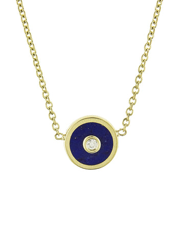 Mini Lapis Compass Necklace - Yellow Gold